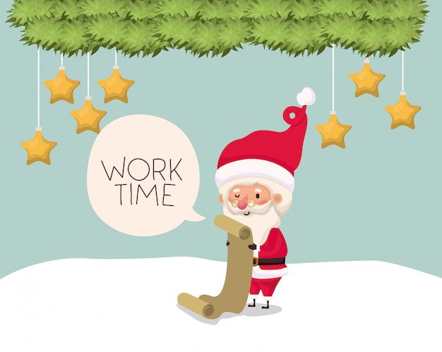 Papai noel com lista de presentes em snowscape Vetor Premium