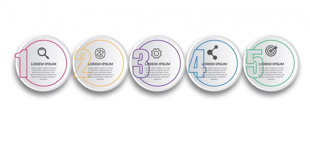 Papel 3d com modelo de design de infográfico de linha fina Vetor Premium