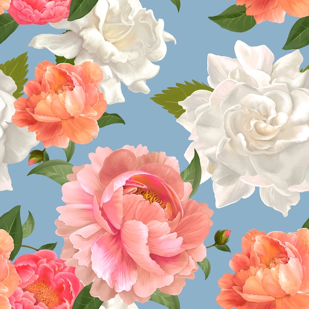 Papel de parede estampado de peônia Vetor grátis