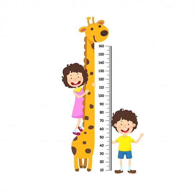 Parede de medidor com menino e menina. ilustração vetorial Vetor Premium