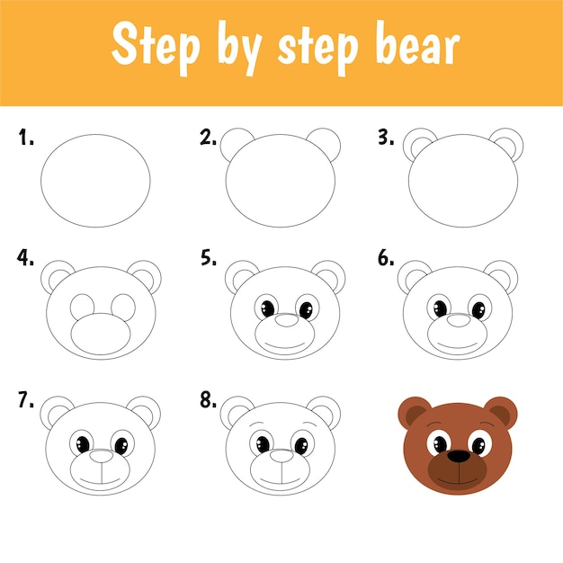 Passo A Passo Desenhando Urso Para Crianças Vetor Premium 