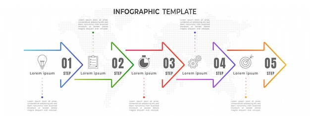 Passo mínimo de infográfico de cronograma de setas Vetor Premium