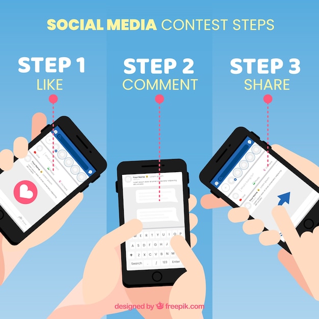 Passos do concurso de mídia social com design plano Vetor grátis