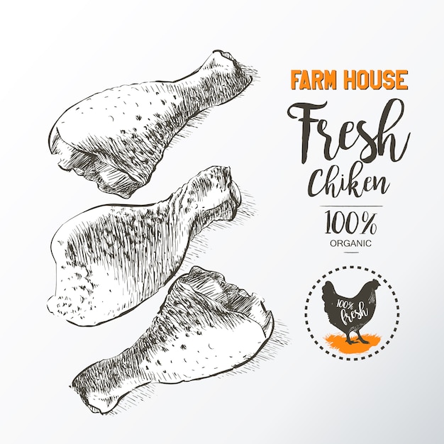 Pernas de frango fresco Vetor Premium