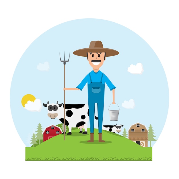 Personagem de desenho animado de agricultor | Vetor Premium