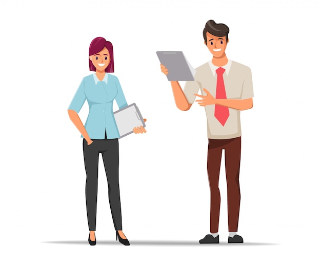 Personagem de escritório de trabalho em equipe de pessoas de negócios discutir com o colega Vetor Premium
