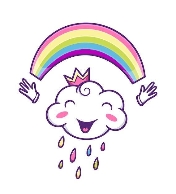 Personagem de nuvem fofa com arco-íris colorido | Vetor Premium