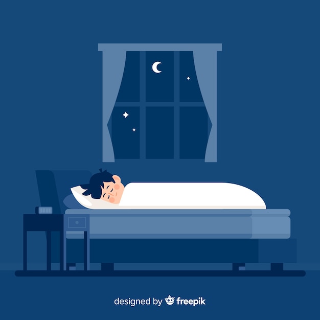 Pessoa plana dormindo à noite no fundo da cama | Vetor Grátis