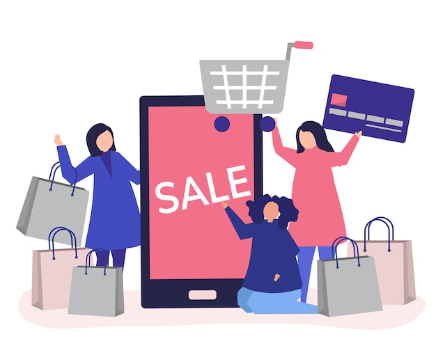 Pessoas a fazer compras com cartão de crédito Vetor grátis