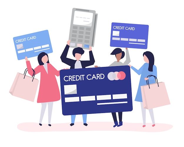 Pessoas a fazer compras com cartão de crédito Vetor grátis