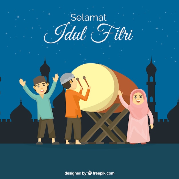 Pessoas celebrando idul fitri com design plano Vetor grátis
