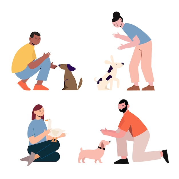 Pessoas com ilustração de diferentes animais de estimação Vetor grátis