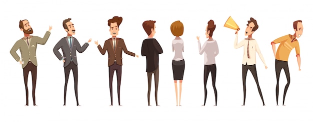 Pessoas e ícones de reunião on-line definir ilustração em vetor isoladas dos desenhos animados Vetor grátis