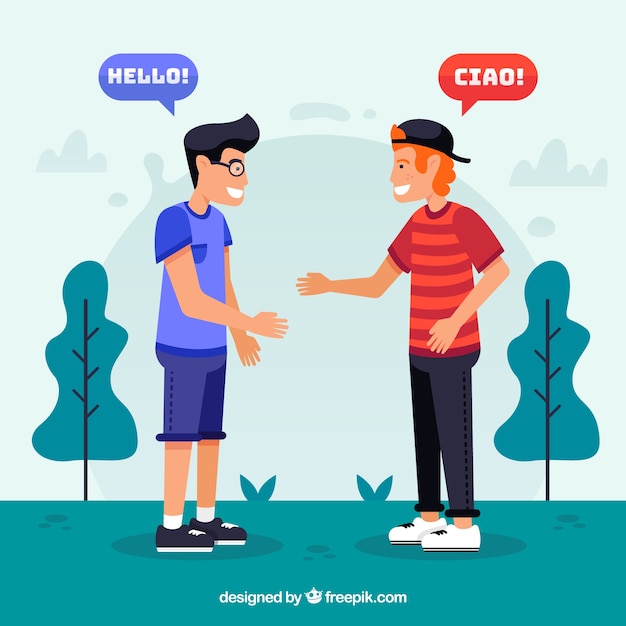 Pessoas falando línguas diferentes com design plano Vetor grátis