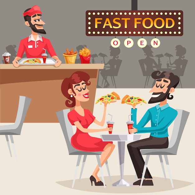 Pessoas na ilustração de restaurante fast food Vetor Grátis