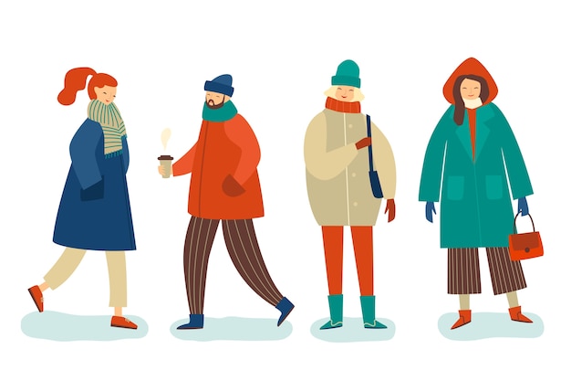 Pessoas Vestindo Roupas De Inverno Ilustradas Vetor Grátis