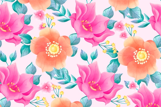 Pintou flores coloridas com fundo rosa Vetor grátis