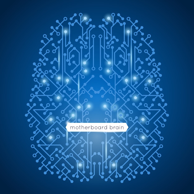 Placa-mãe de circuito de computador em tecnologia de forma de cérebro e ilustração em vetor conceito inteligência artificial Vetor grátis