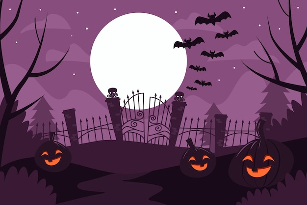Plano de fundo de halloween com abóboras e morcegos Vetor grátis