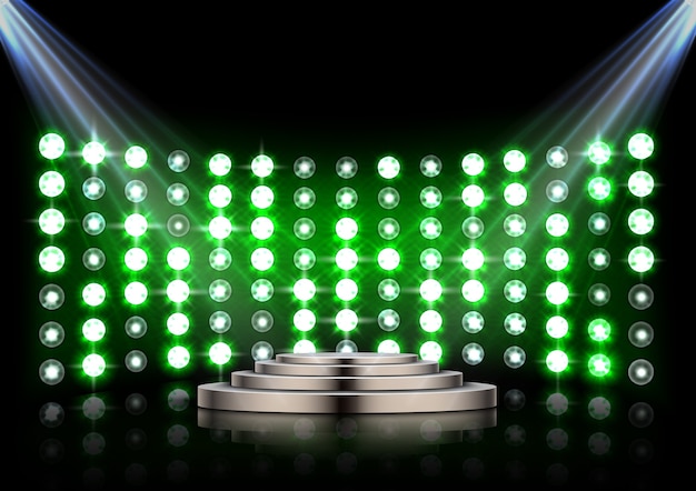 Pódio de palco com holofotes em fundo escuro Vetor Premium