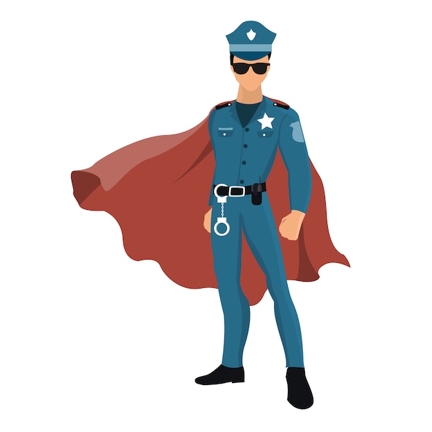 Policial de super-herói dos desenhos animados com capa vermelha. Vetor Premium