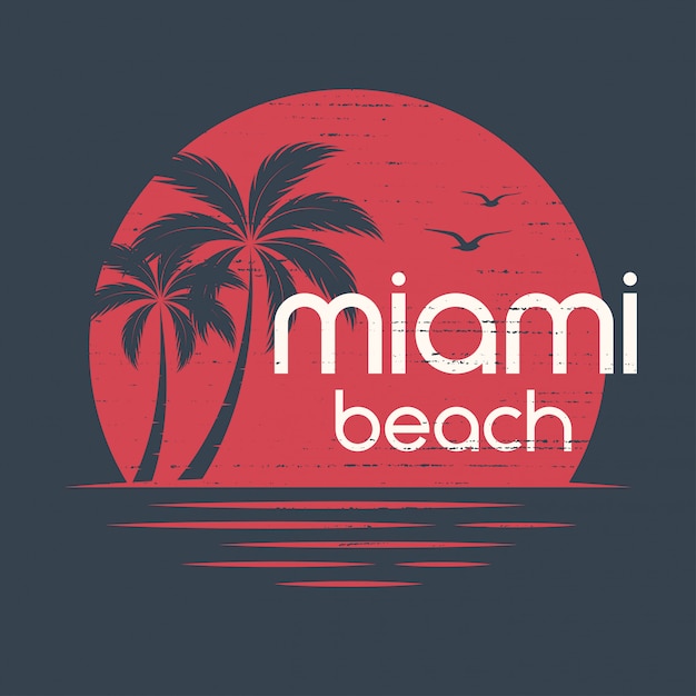 Pôr do sol em miami. t-shirt e design de vestuário, impressão, tipografia Vetor Premium