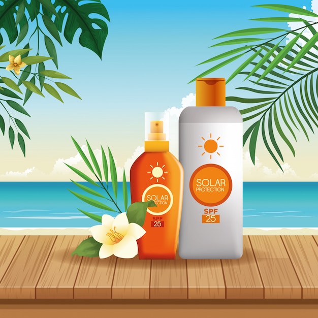 Produtos de garrafas de proteção solar para o verão Vetor grátis