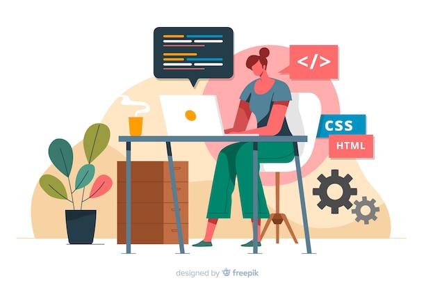 Programador trabalhando com css Vetor grátis