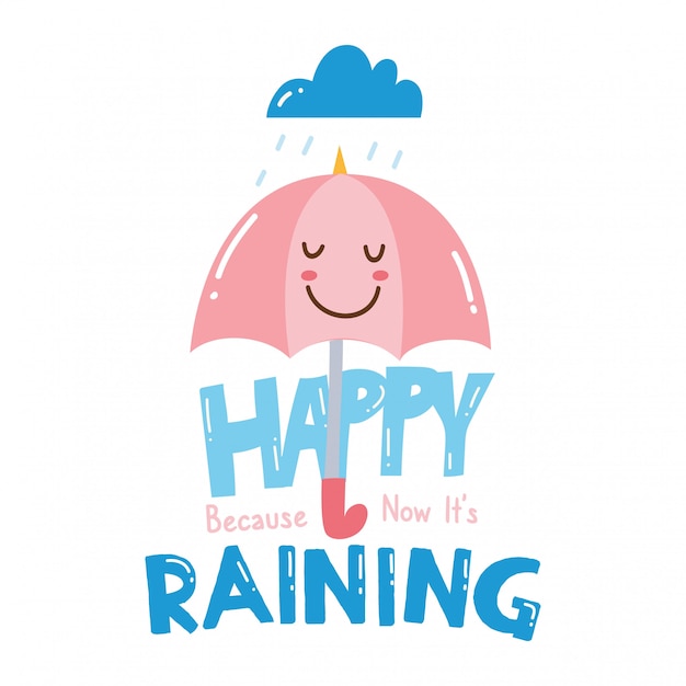 Projeto bonito da camisa de t com slogan e guarda-chuva kawaii Vetor Premium