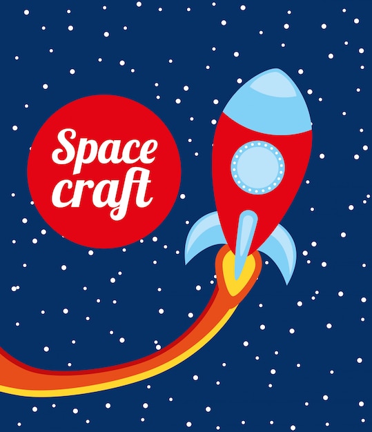 Projeto de nave espacial sobre ilustração em vetor fundo noite Vetor Premium