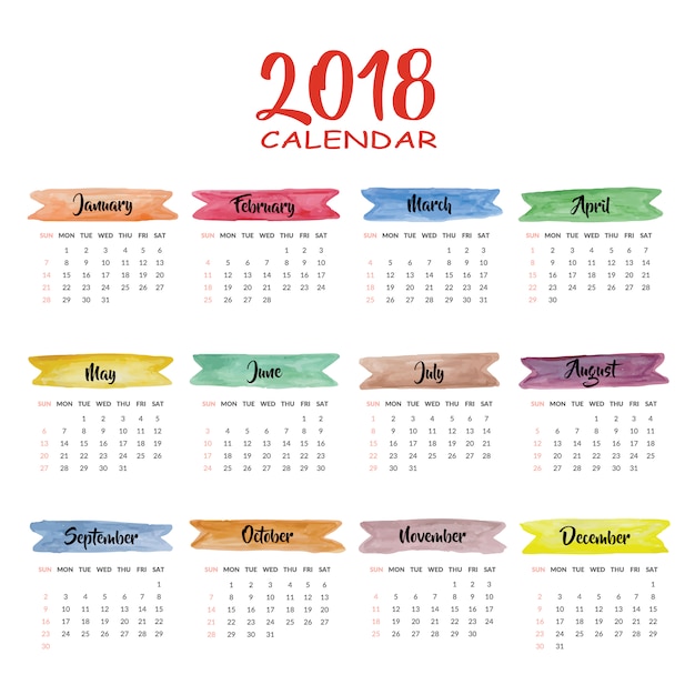 Projeto multicolor de calendário 2018 Vetor grátis