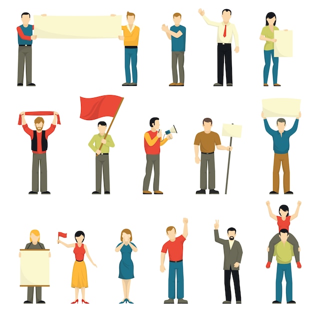 Protesting people decorative icons set Vetor grátis