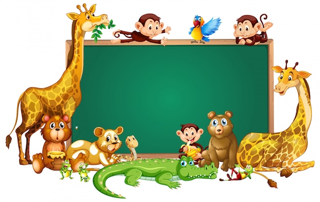 Quadro de giz de animais fofos Vetor grátis