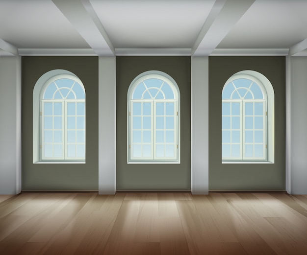 Quarto com fundo de janelas arqueadas Vetor grátis