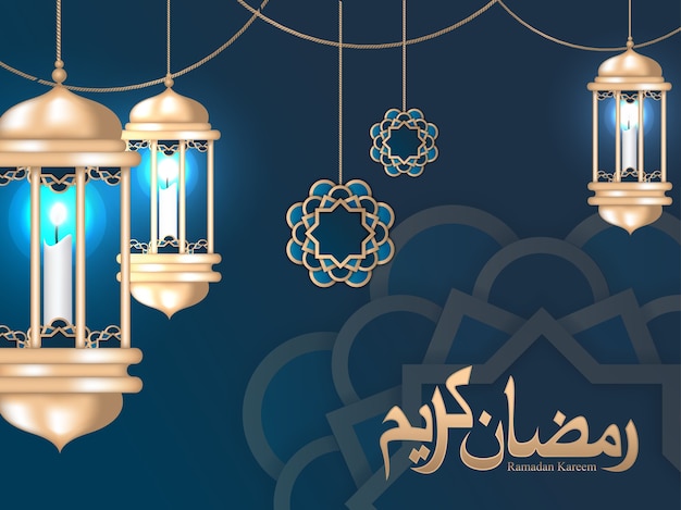 Ramadan kareem cartão e fundo islâmico Vetor Premium