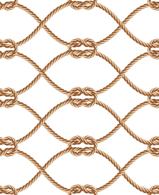 Realista padrão sem emenda com cordas torcidas marrons e loops. Vetor grátis