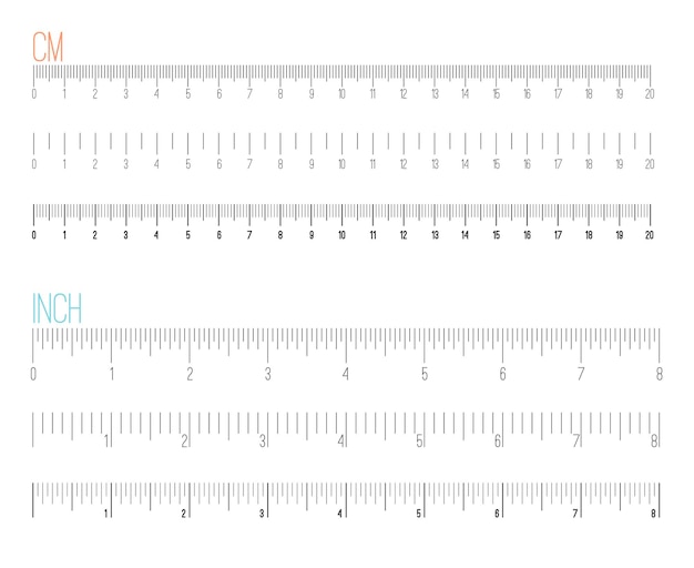 Réguas De Medição Em Polegadas E Métricas Vetor Premium 0302