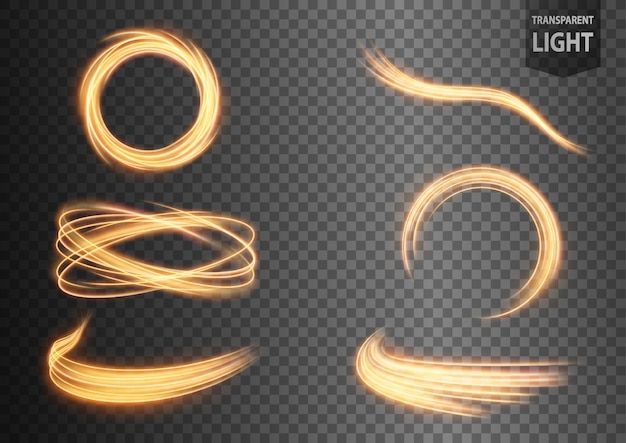 Resumo linha ondulada de ouro de luz com um fundo transparente Vetor Premium