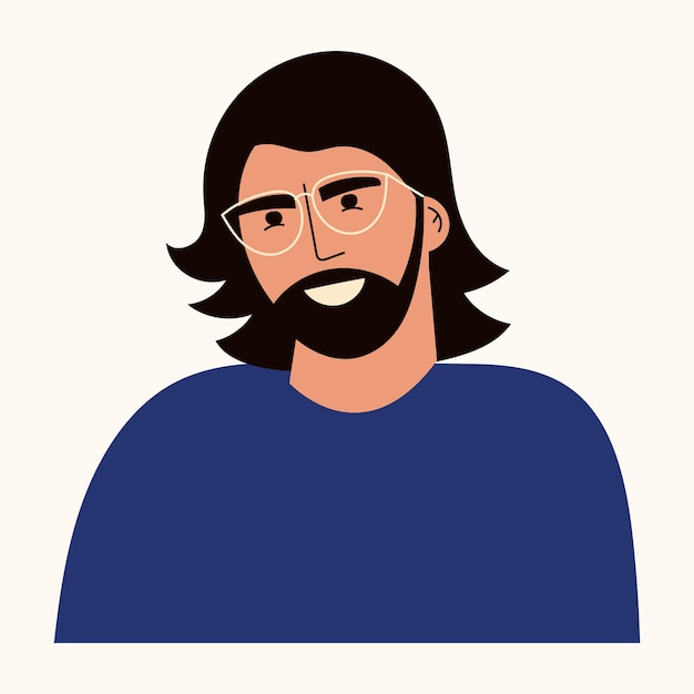 Retrato De Jovem Barba E Cabelo Comprido Avatar Do Personagem