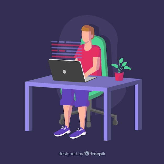 Retrato, de, programador, trabalhando, com, pc Vetor grátis