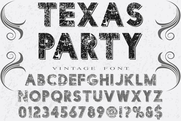 Retro tipografia alfabeto fonte projeto texas festa Vetor Premium