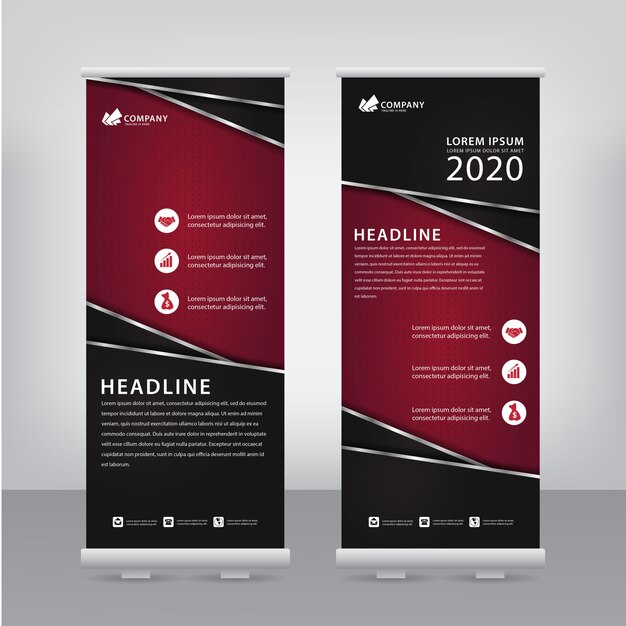 Roll-up vermelho com uma combinação de sobreposição de listras prateadas Vetor Premium