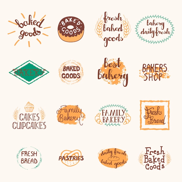 Rótulos de padaria conjunto com logotipos e emblemas em estilo retro Vetor grátis