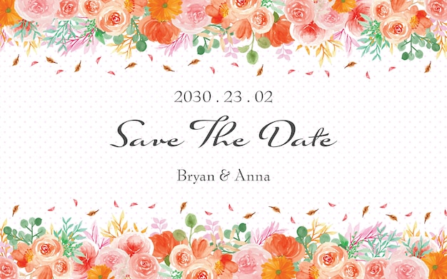 Salvar a data com elegantes flores em aquarela Vetor Premium