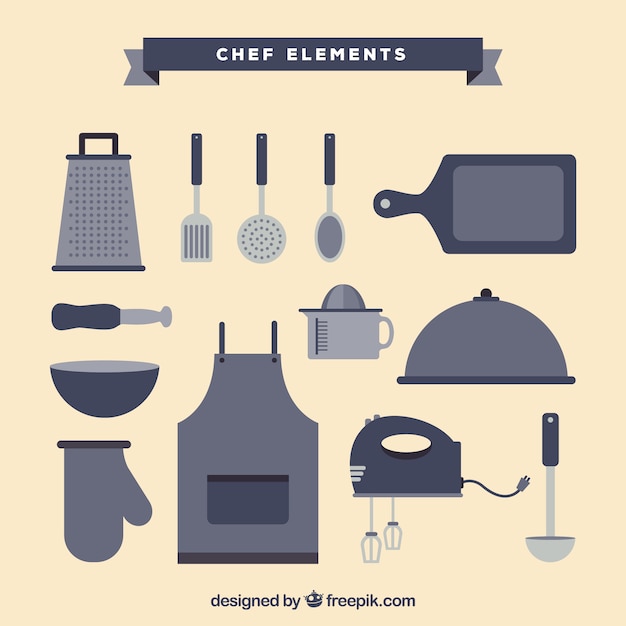 Download Seleção de elementos chef em tons de cinza | Vetor Grátis