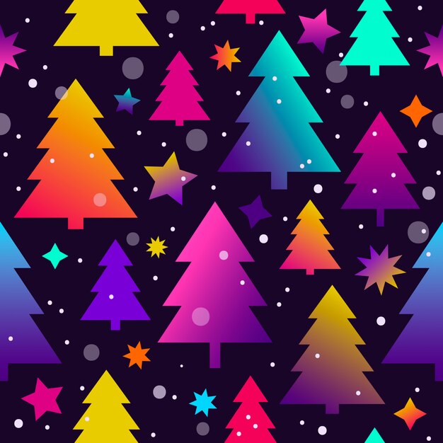 Sem costura padrão de natal com árvores de natal e estrelas Vetor Premium