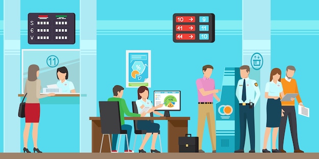 Serviços de operação bancária de toda a ilustração amável do vetor. Vetor Premium