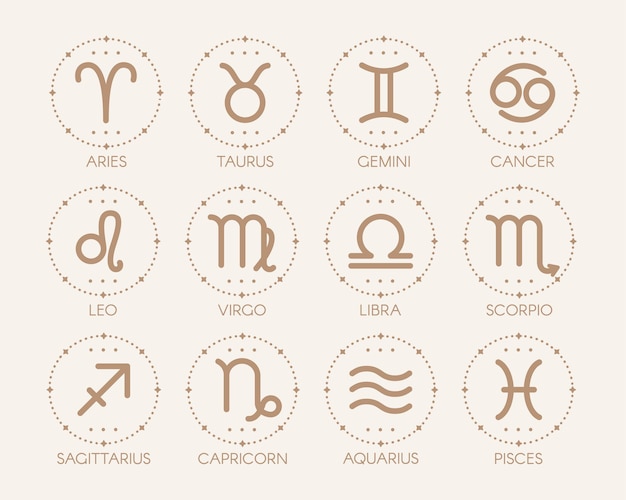 Signos E Símbolos Do Zodíaco Ilustrações De Astrologia Vetor Premium 