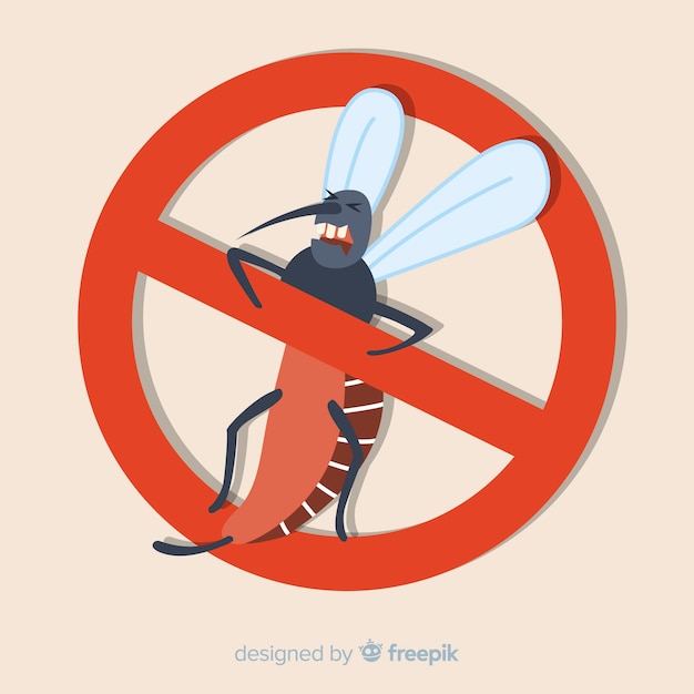 Sinal de aviso de mosquito com design plano Vetor grátis