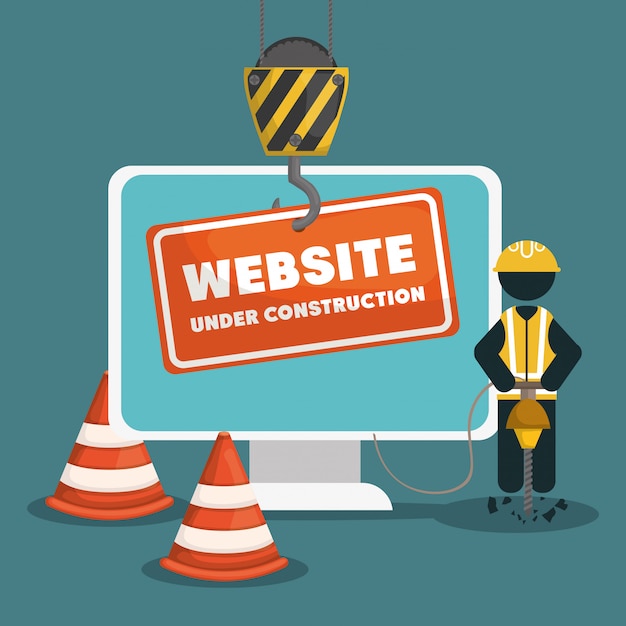 Site em construção com computador desktop Vetor Premium